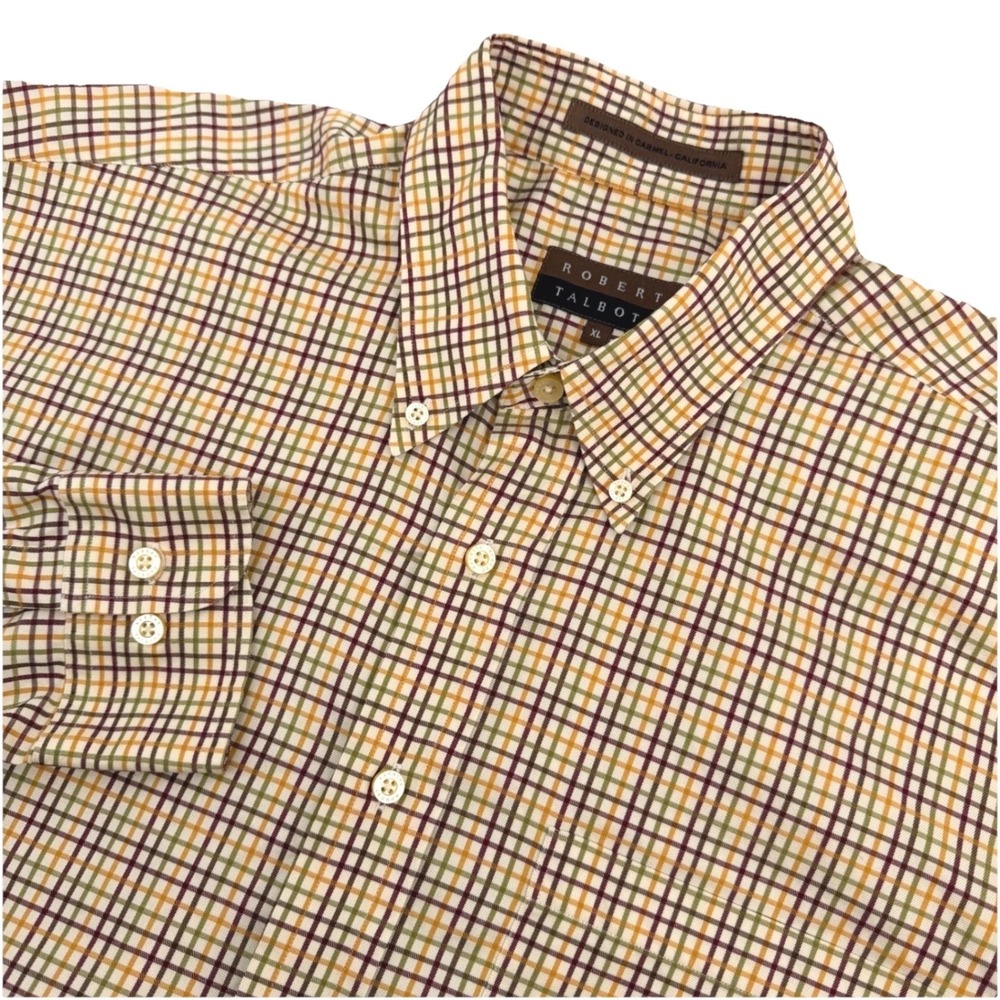 Robert Talbott Shirt Mens XL Yellow Multi Check Cotton Estate Traditional